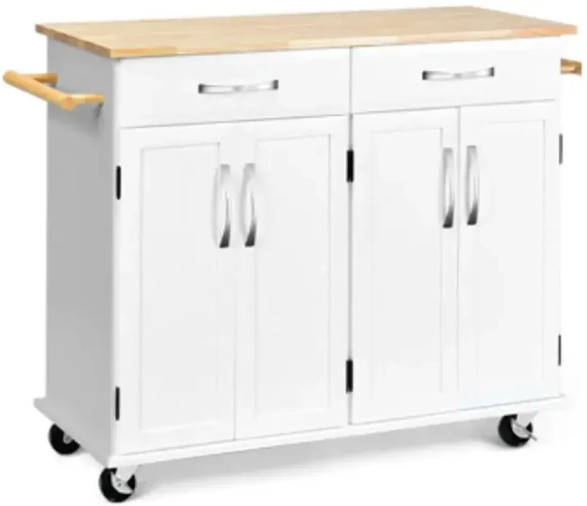 Hivvago Wood Top Rolling Kitchen Trolley Island Cart Storage Cabinet