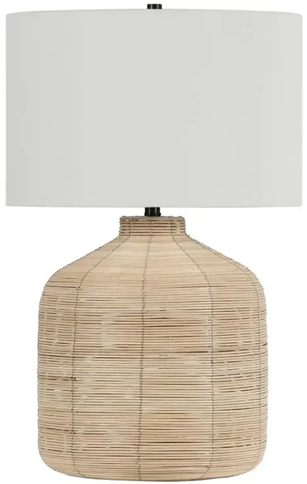 Hivvago 27" Natural Rattan Table Lamp With White Drum Shade