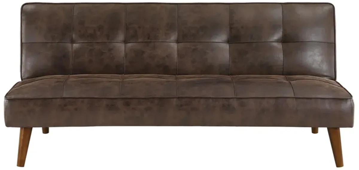 Sena Futon Convertible Sofa Bed Sleeper Couch, Dark Brown Faux Leather - Benzara