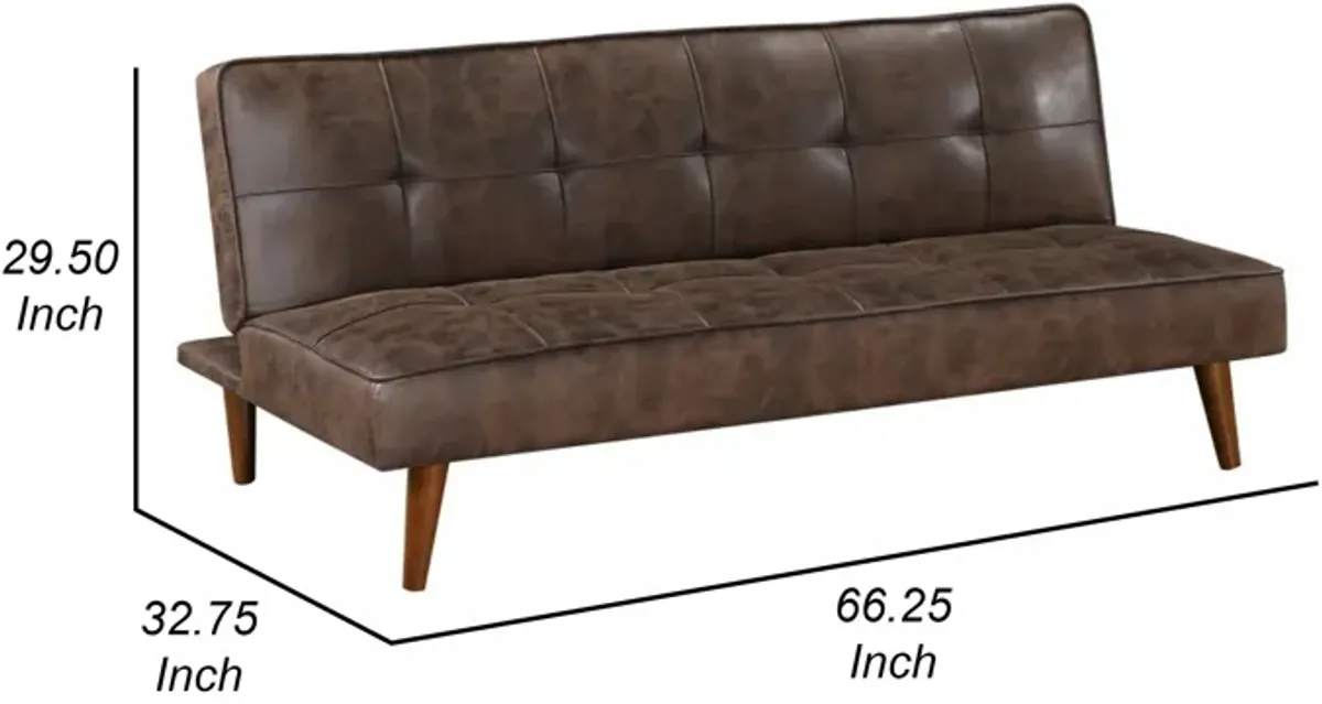 Sena Futon Convertible Sofa Bed Sleeper Couch, Dark Brown Faux Leather - Benzara