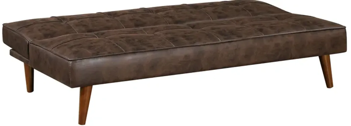 Sena Futon Convertible Sofa Bed Sleeper Couch, Dark Brown Faux Leather - Benzara