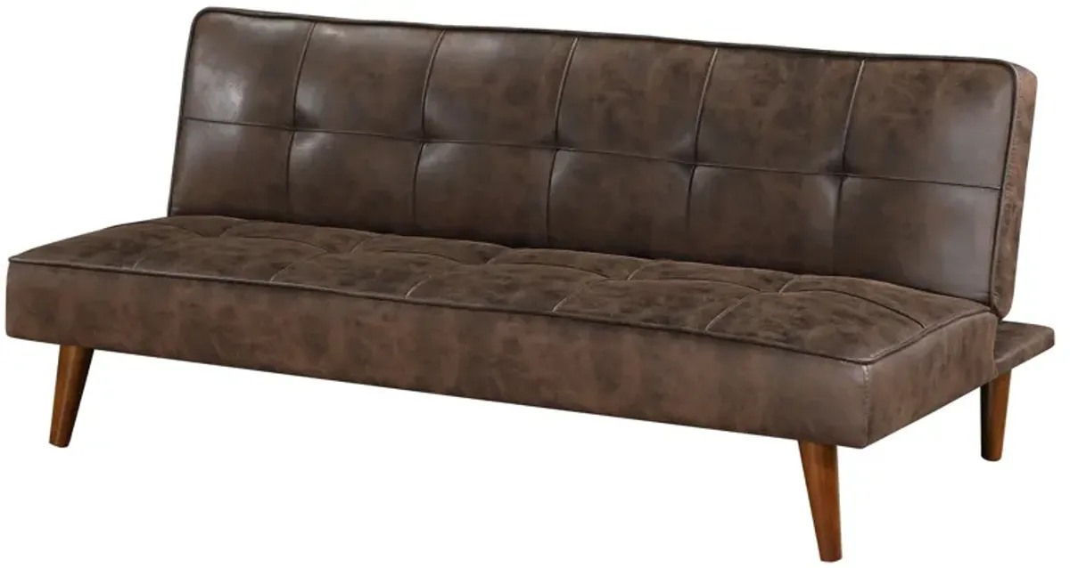 Sena Futon Convertible Sofa Bed Sleeper Couch, Dark Brown Faux Leather - Benzara