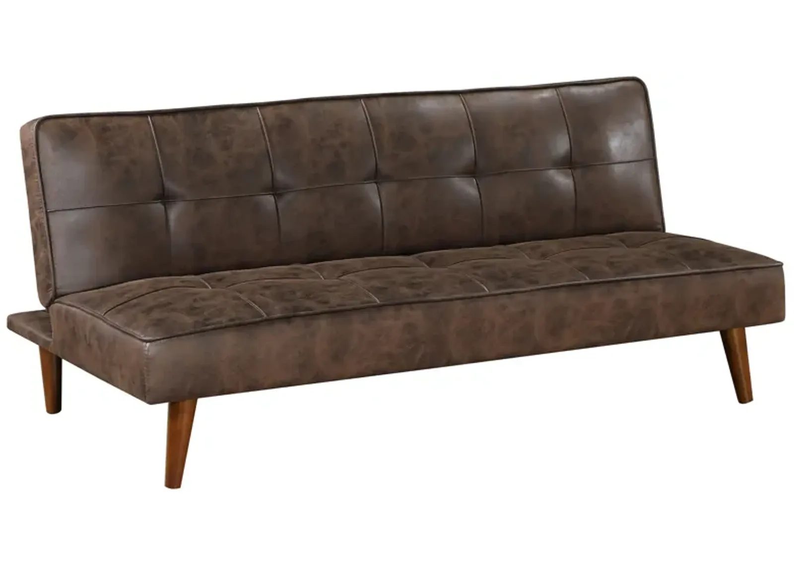 Sena Futon Convertible Sofa Bed Sleeper Couch, Dark Brown Faux Leather - Benzara