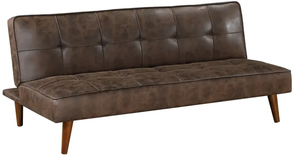 Sena Futon Convertible Sofa Bed Sleeper Couch, Dark Brown Faux Leather - Benzara