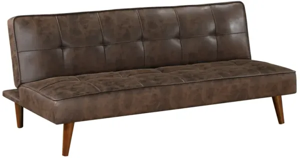 Sena Futon Convertible Sofa Bed Sleeper Couch, Dark Brown Faux Leather - Benzara