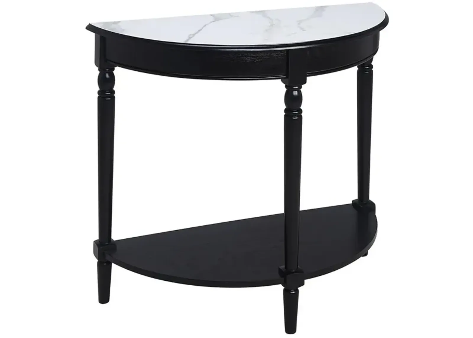 Convenience Concepts French Country Half-Round Entryway Table with Shelf, White Faux Marble/Black