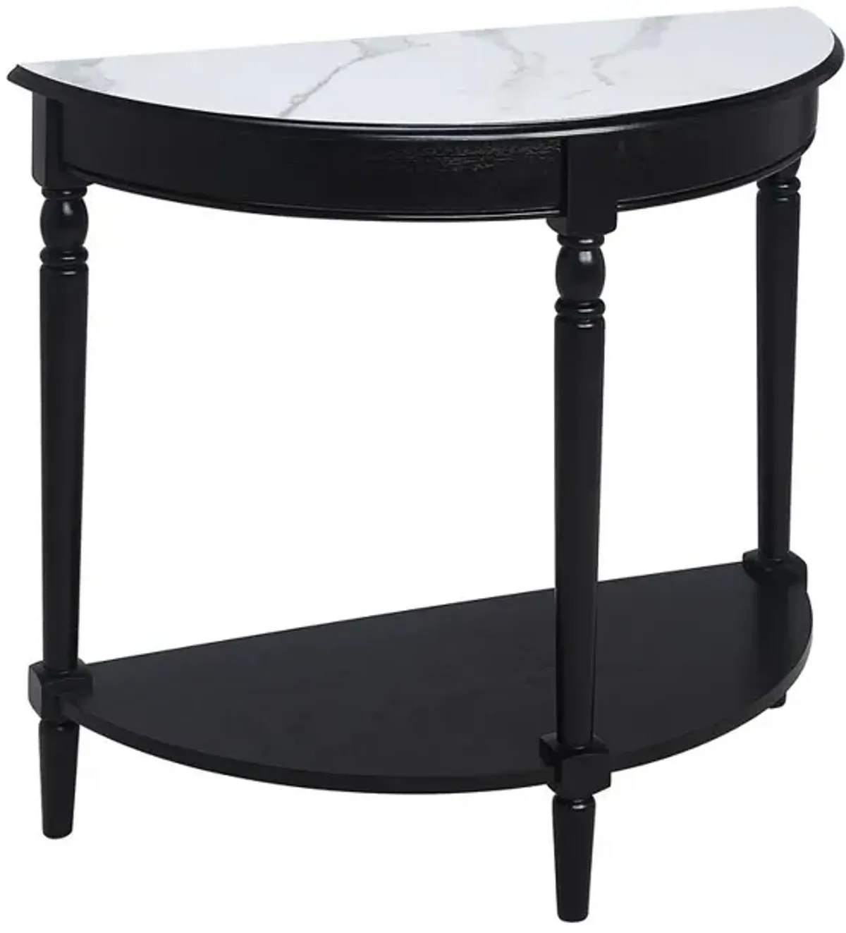 Convenience Concepts French Country Half-Round Entryway Table with Shelf, White Faux Marble/Black