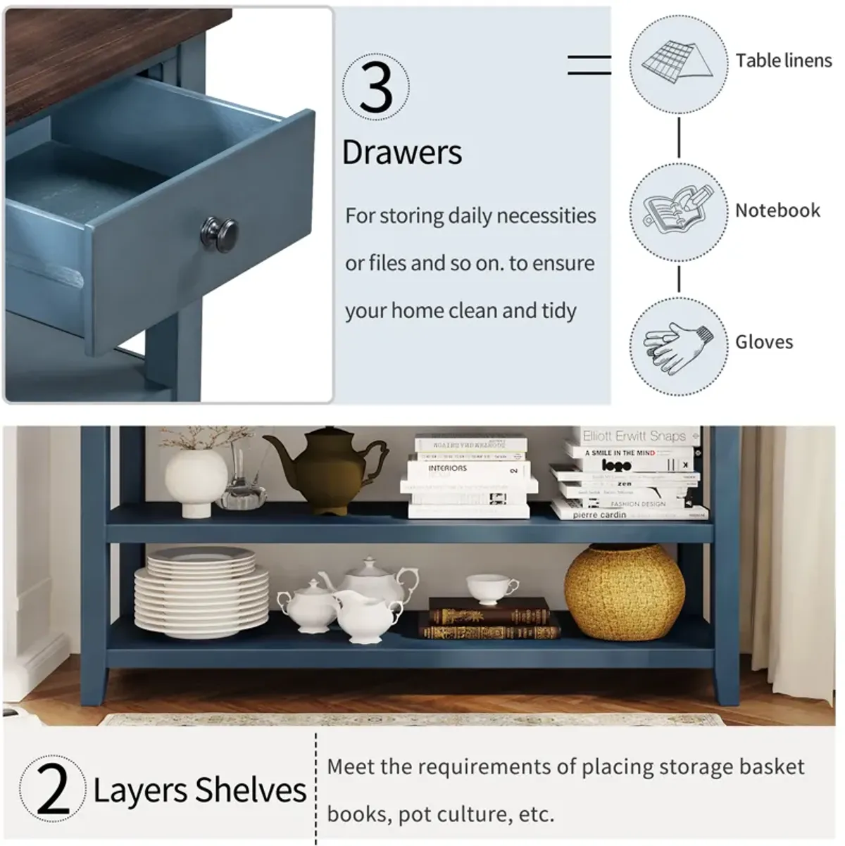 Merax Retro Design Console Table with 3 Drawers