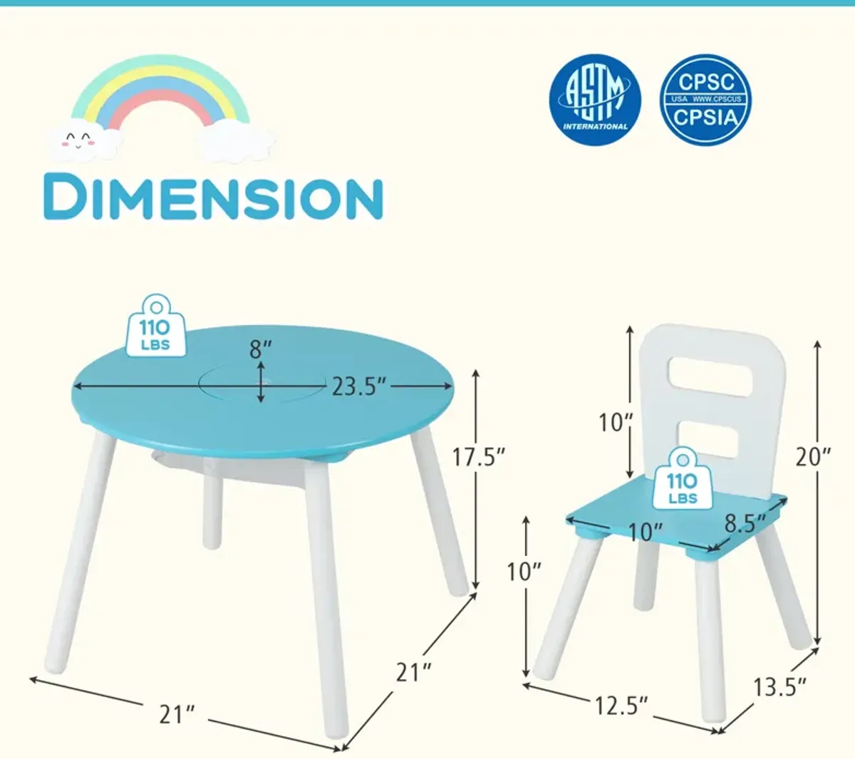 Wood Activity Kids Table and Chair Set with Center Mesh Storage for Snack Time and Homework