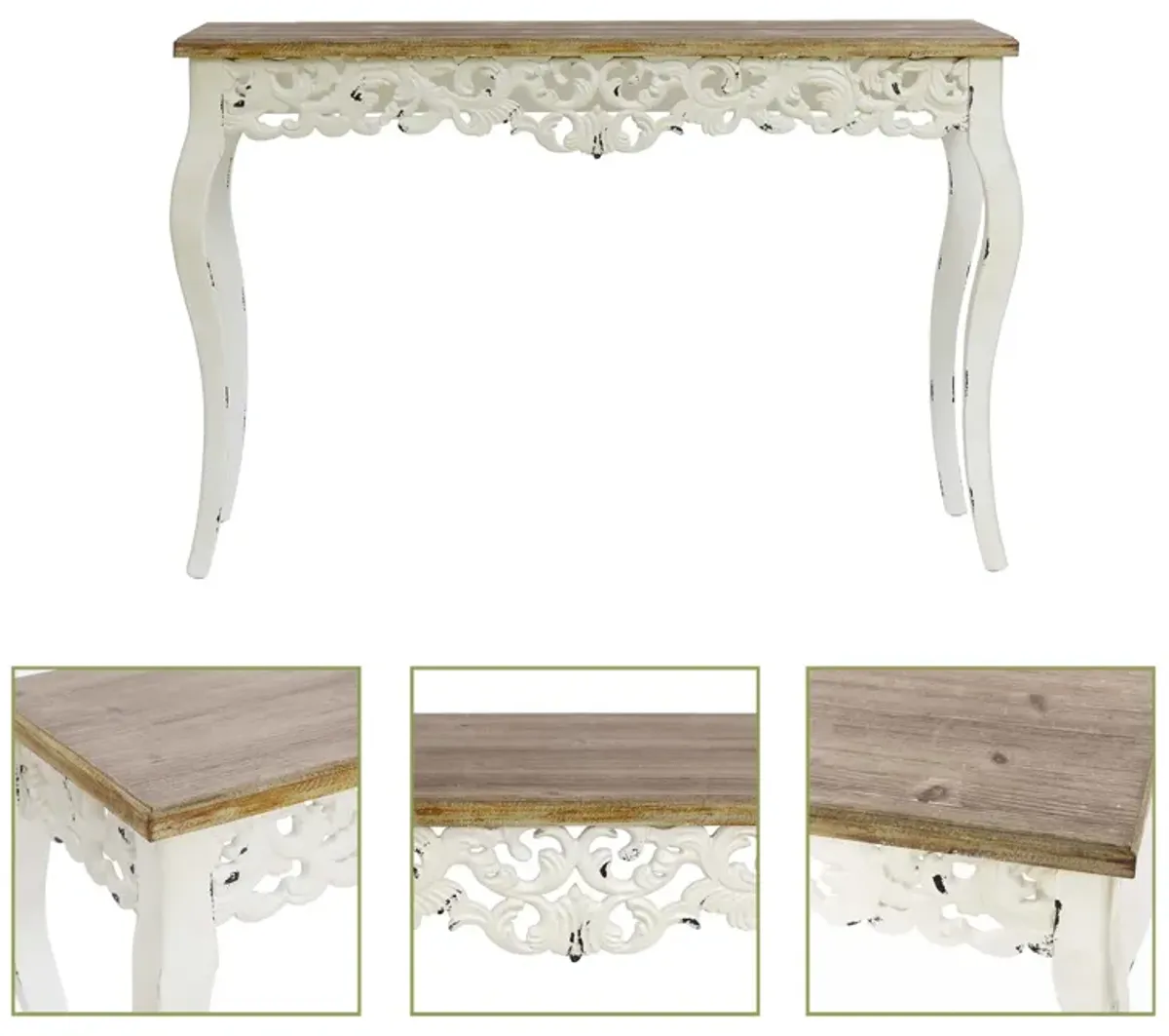 LuxenHome Victorian Off White and Natural Wood Console and Entry Table