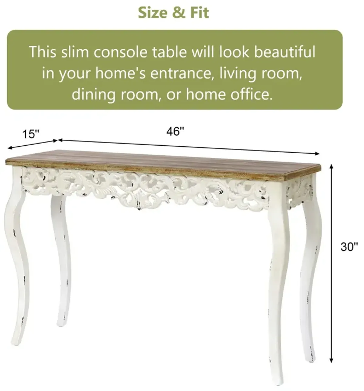 LuxenHome Victorian Off White and Natural Wood Console and Entry Table