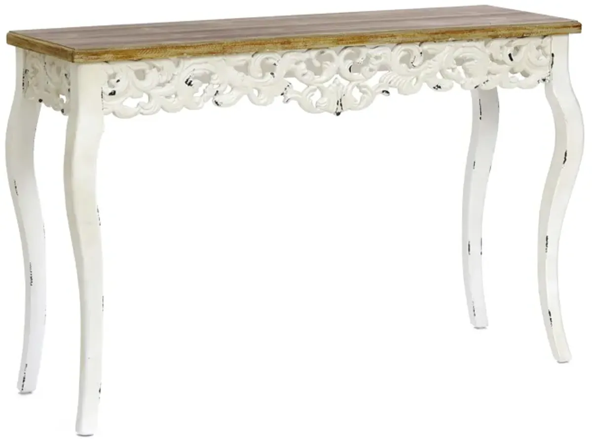 LuxenHome Victorian Off White and Natural Wood Console and Entry Table