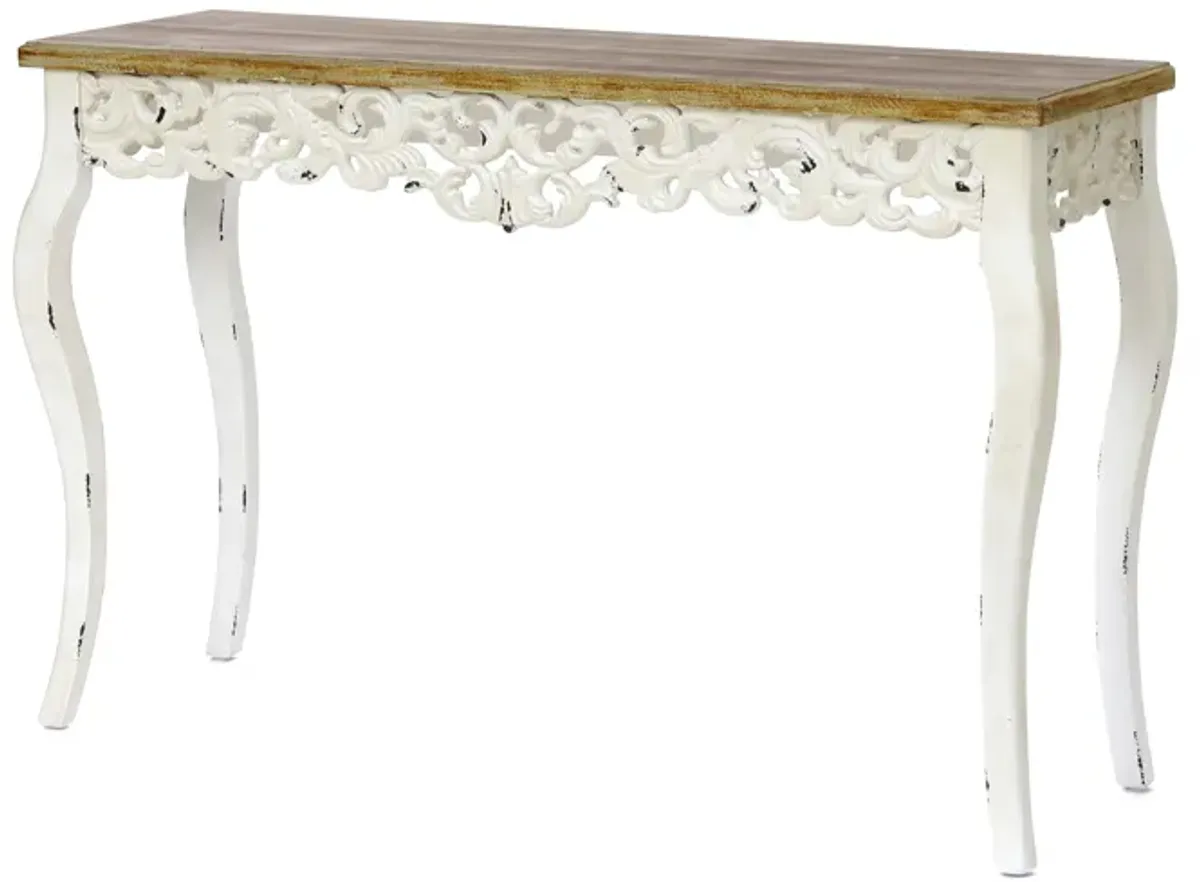 LuxenHome Victorian Off White and Natural Wood Console and Entry Table