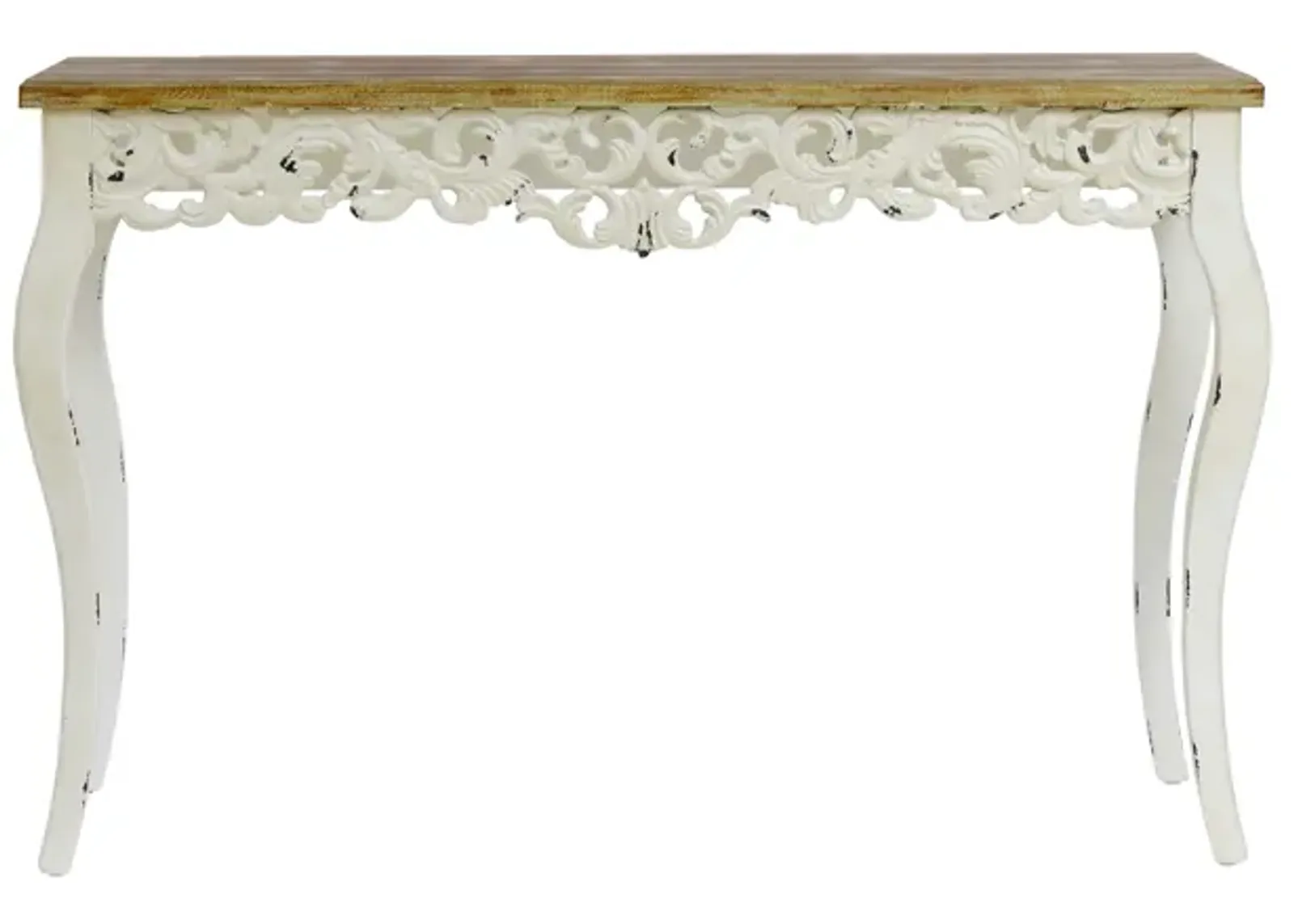 LuxenHome Victorian Off White and Natural Wood Console and Entry Table