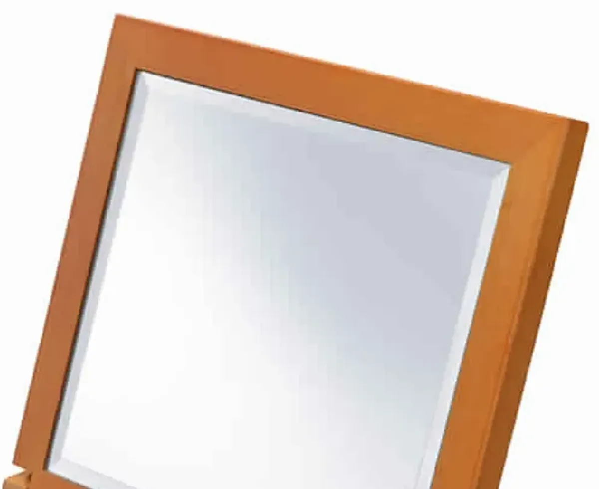 Wooden Rectangular Tilted Bevelled Mirror, Brown and Silver - Benzara