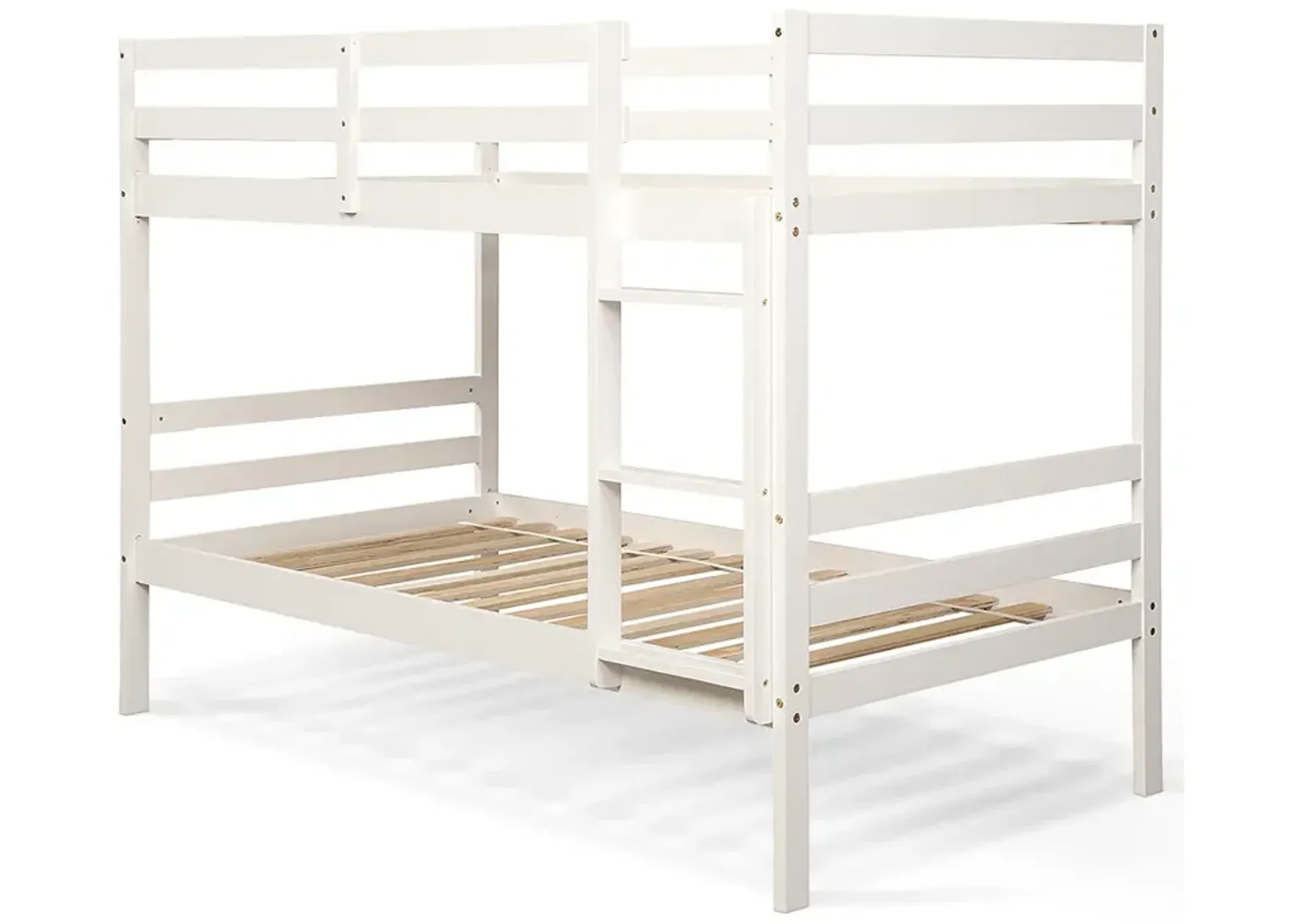 Twin Size Sturdy Wooden Bunk Beds with Ladder and Safety Rail