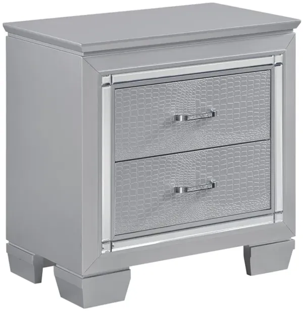 Streamdale Silver Finish Nightstand with Alligator Embossed Drawers
