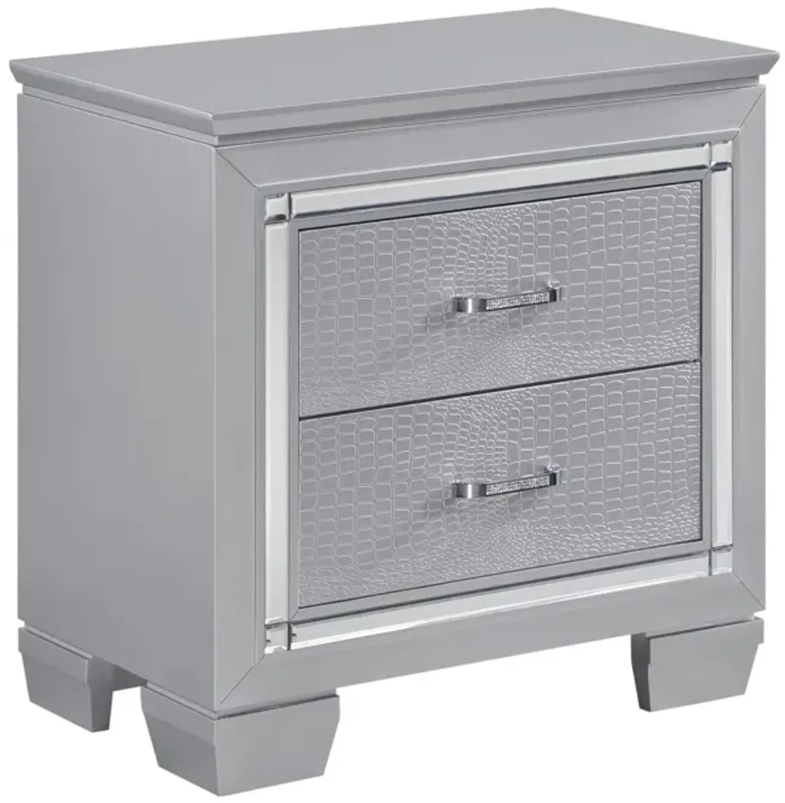 Silver Finish Nightstand with Alligator Embossed Drawers