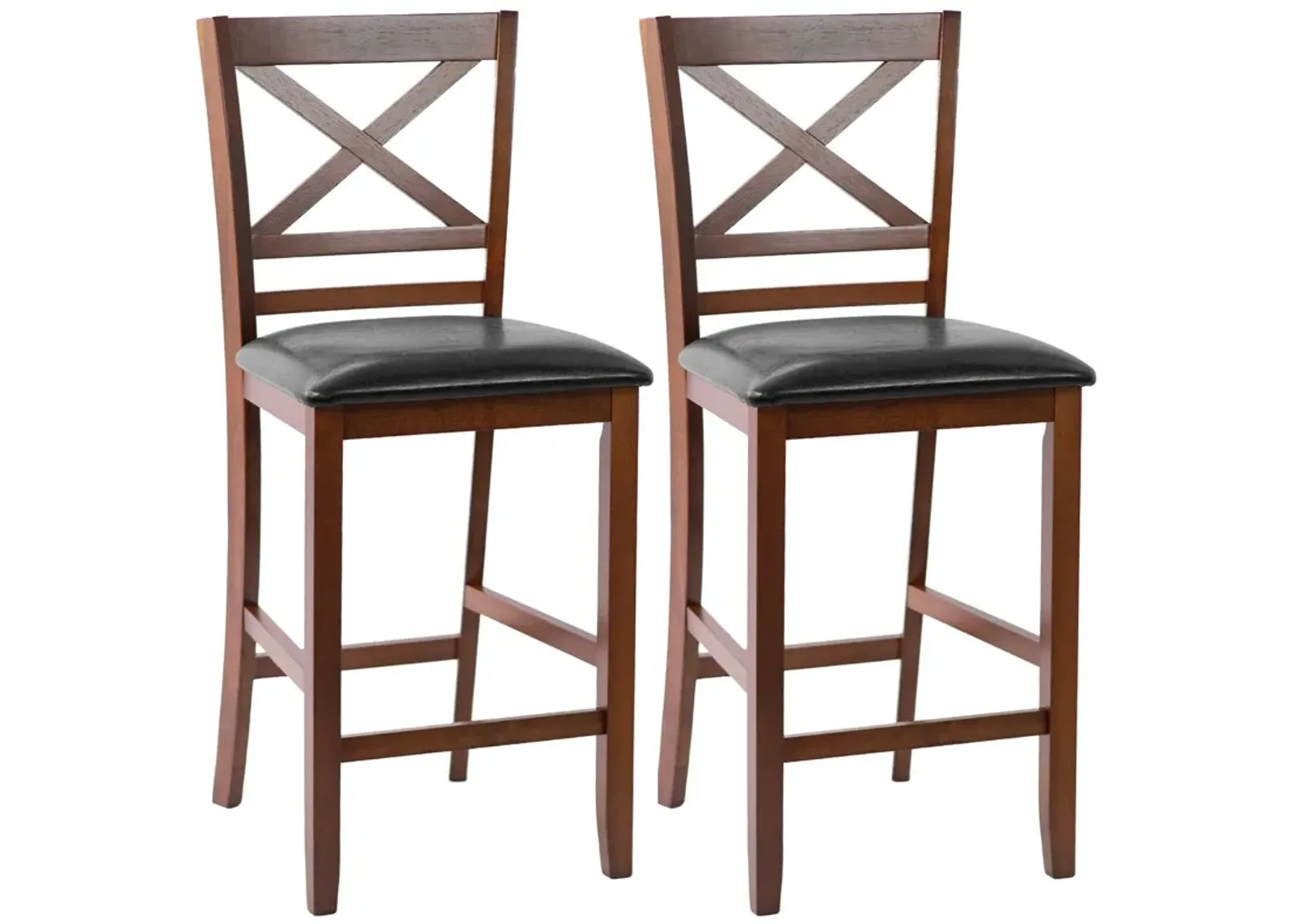 Set of 2 Bar Stools 25 Inch Counter Height Chairs with PU Leather Seat