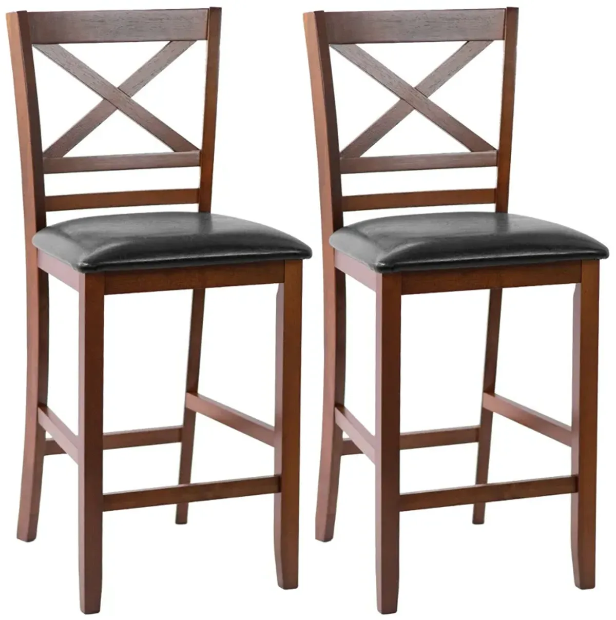 Set of 2 Bar Stools 25 Inch Counter Height Chairs with PU Leather Seat