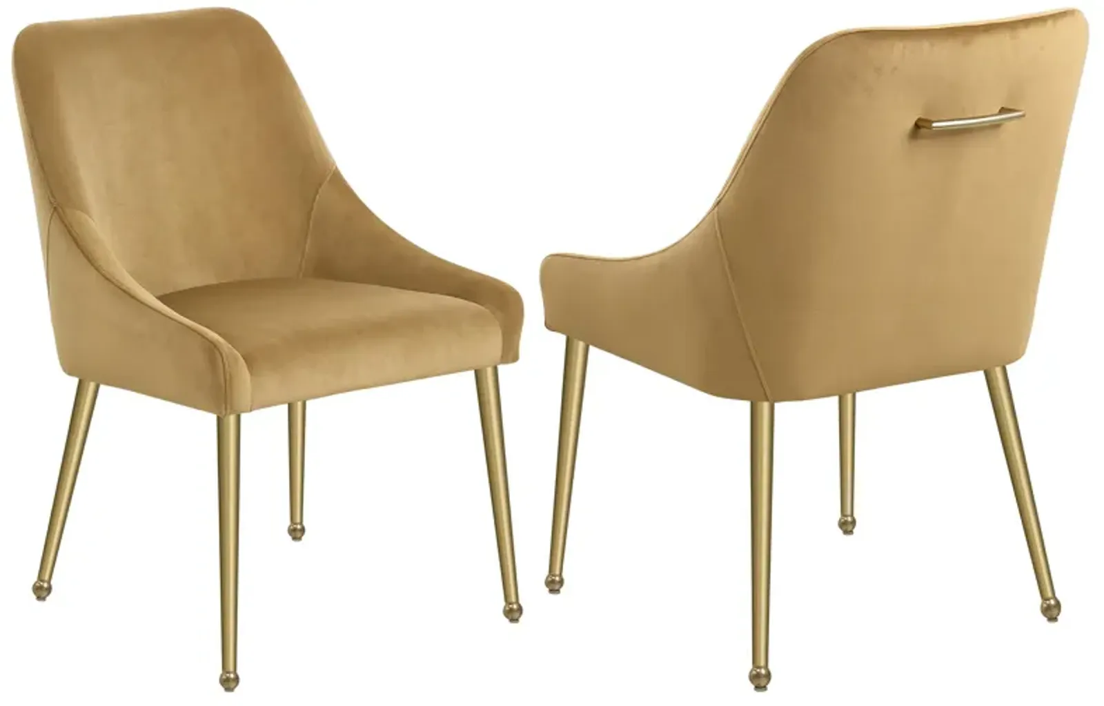 Maya Dining Side Chair Set of 2, Brown Velvet, Brass Plated Metal Legs - Benzara