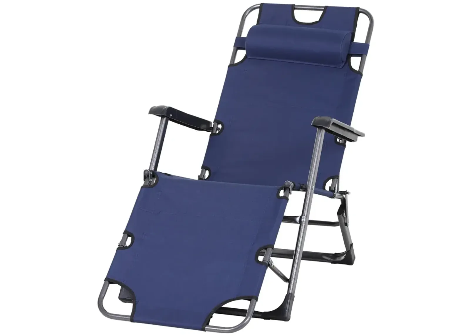 Navy Sleek Sunbather: Folding Metal Lounger with Curved Frame