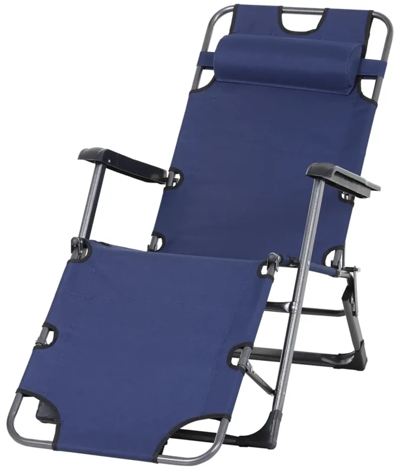 Navy Sleek Sunbather: Folding Metal Lounger with Curved Frame