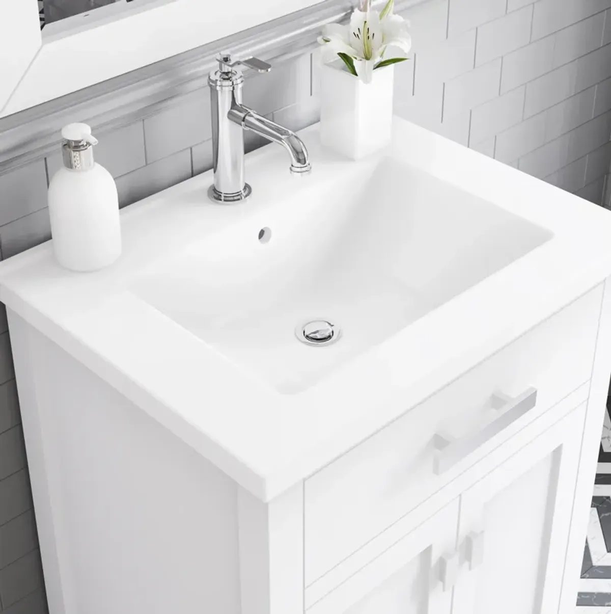 Myra 24 In. Integrated Ceramic Sink Top Bath Vanity in Pure White