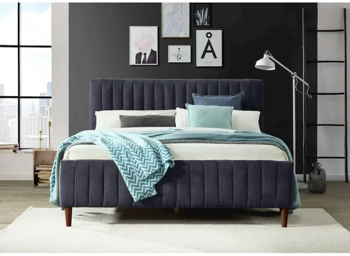 Omax Decor Spencer Wood/Fabric Upholstered Queen Platform Bed in Blue