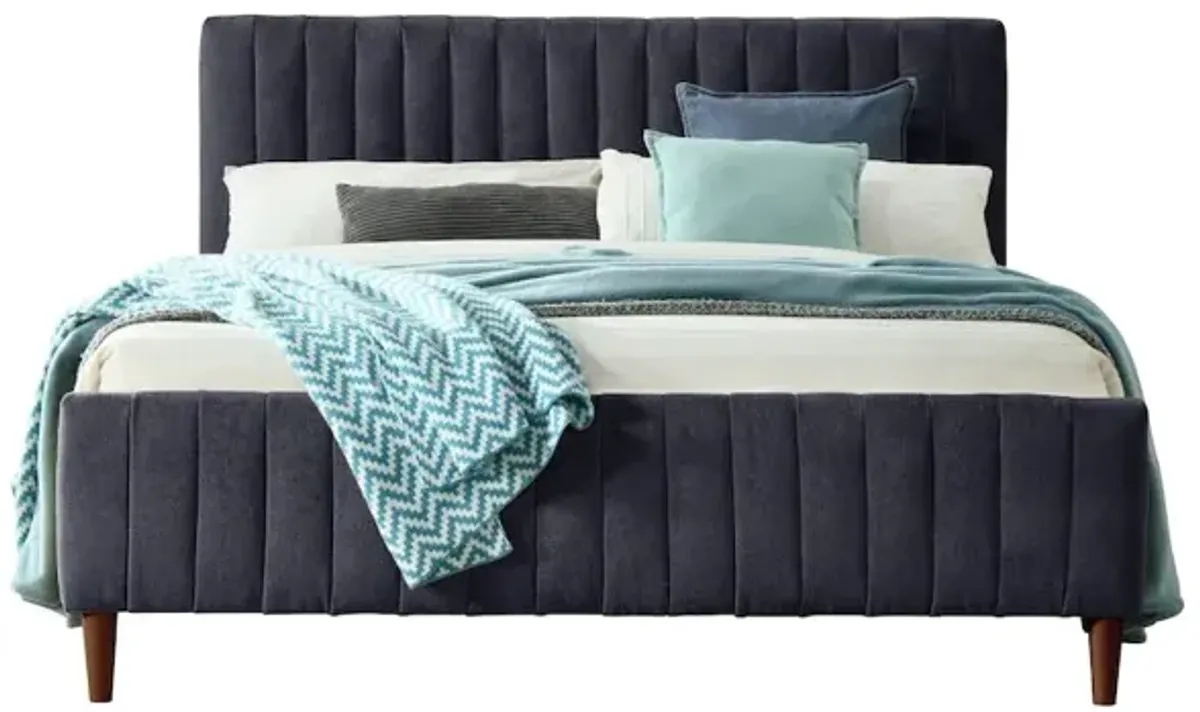 Omax Decor Spencer Wood/Fabric Upholstered Queen Platform Bed in Blue