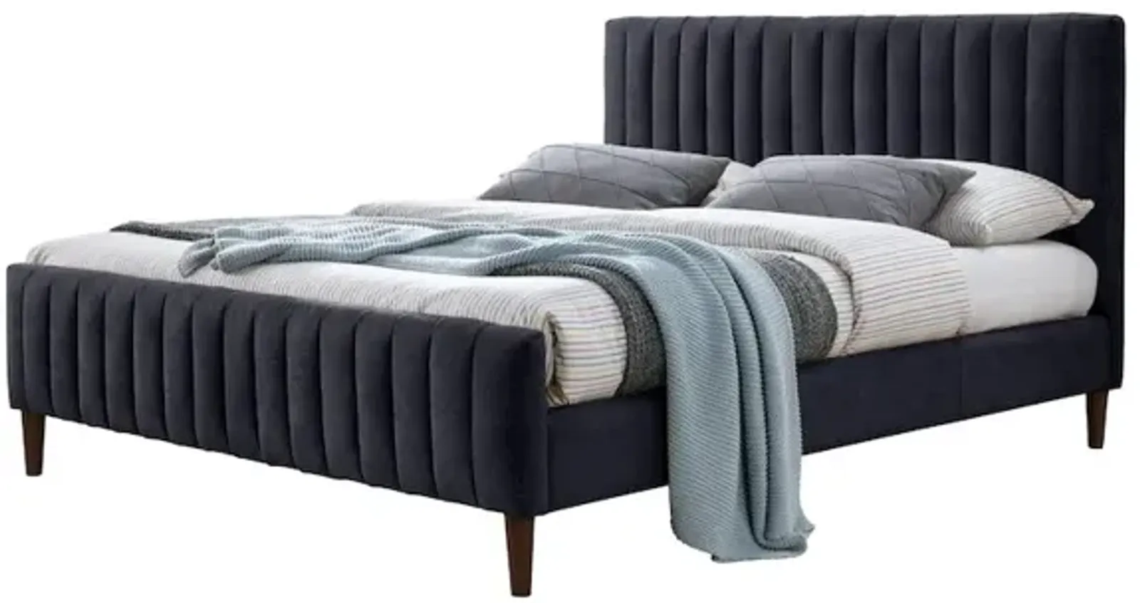 Omax Decor Spencer Wood/Fabric Upholstered Queen Platform Bed in Blue