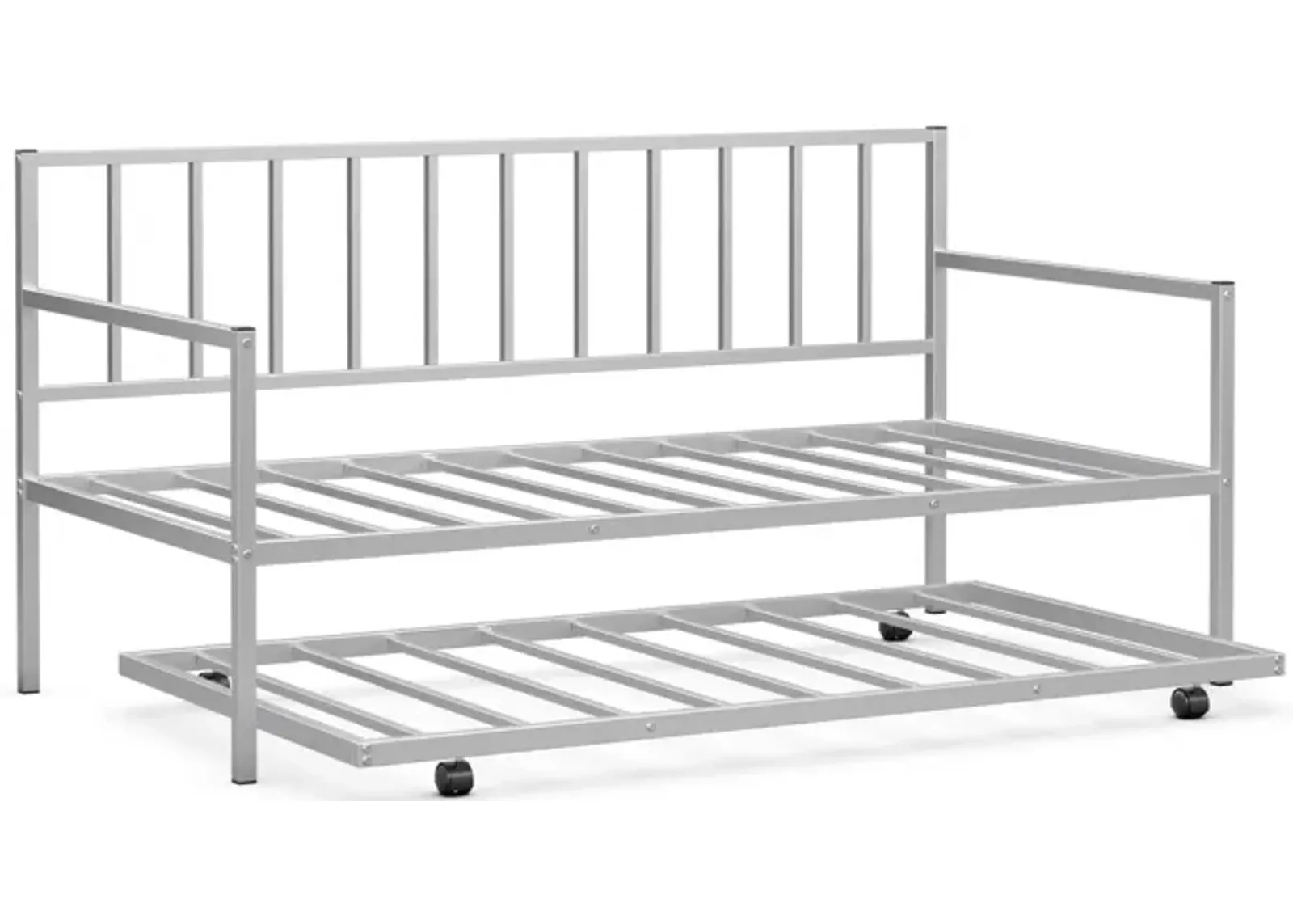 Twin Daybed Set with Metal Slat Support and Roll-Out Trundle