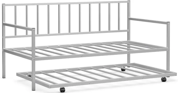 Twin Daybed Set with Metal Slat Support and Roll-Out Trundle