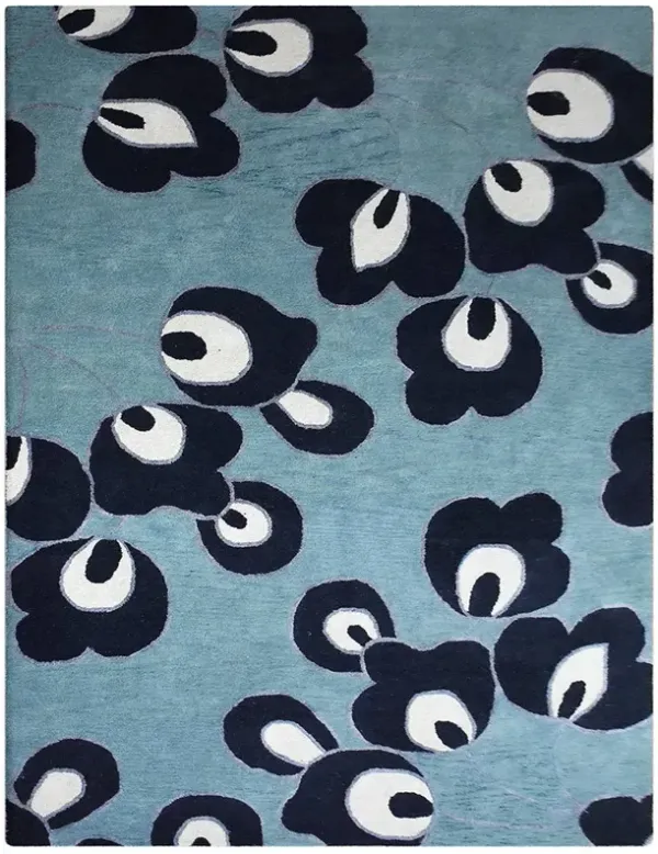 RUGSOTIC CARPETS HAND TUFTED WOOL ECO-FRIENDLY AREA RUGS  - 8'x11', Rectangle Shape, Blue, Floral Modern Design, High Pile Thick Handmade Anti Skid Area Rugs for Living Room, Bed Room (K00718)