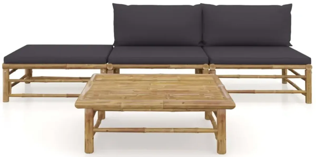 vidaXL 4 Piece Garden Lounge Set with Dark Gray Cushions Bamboo