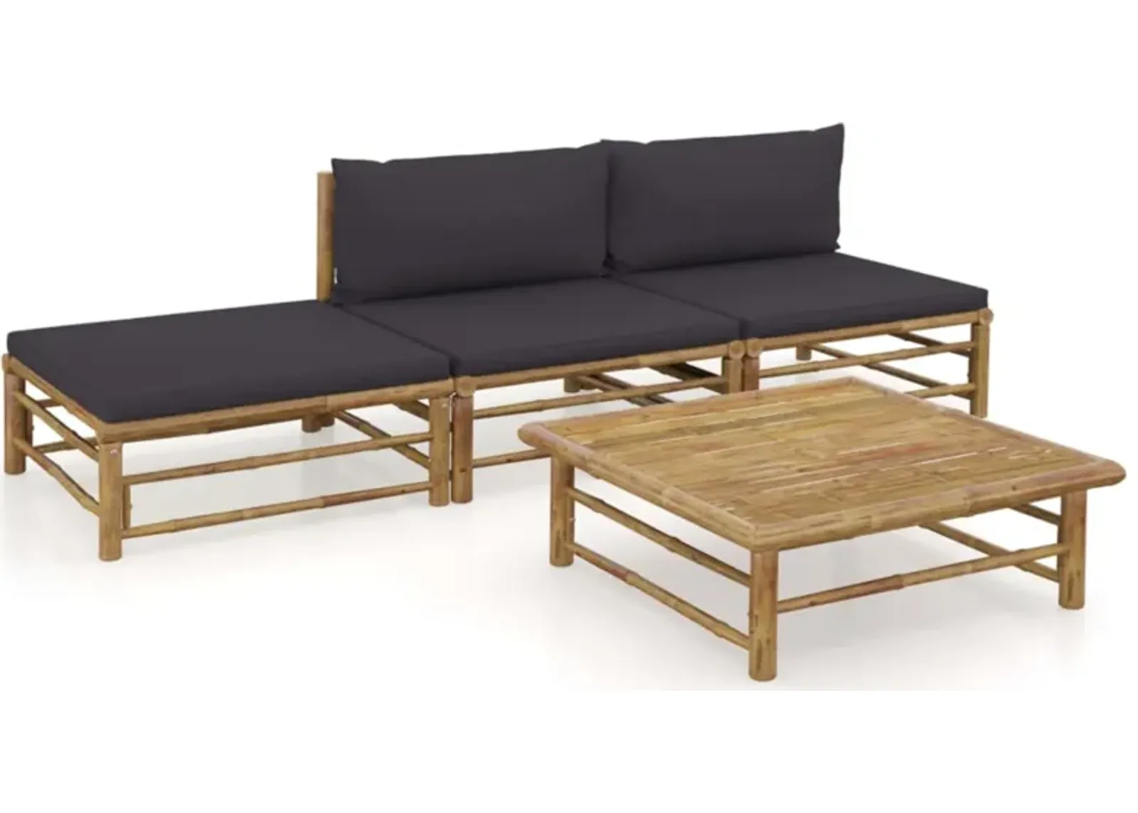 vidaXL 4 Piece Garden Lounge Set with Dark Gray Cushions Bamboo