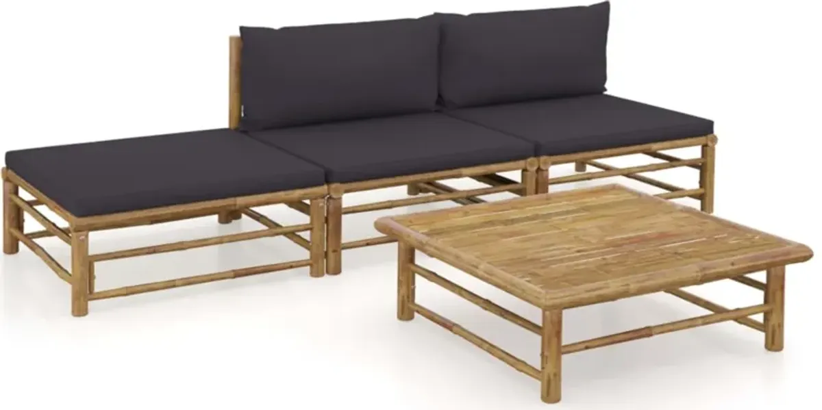 vidaXL 4 Piece Garden Lounge Set with Dark Gray Cushions Bamboo