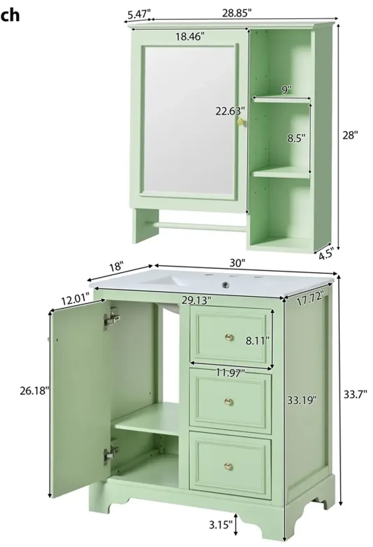 Merax Freestanding Bathroom Vanity Set with Mirror Cabinet