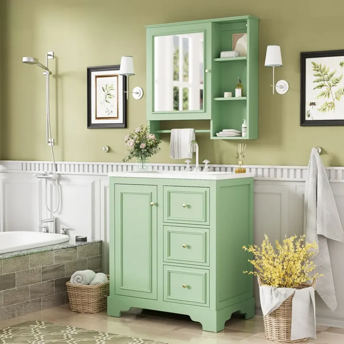 Merax Freestanding Bathroom Vanity Set with Mirror Cabinet