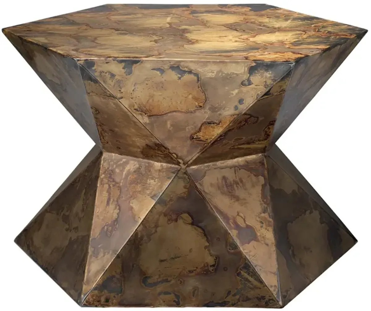 24" Black Brown and Beige Contemporary Metallic Large Crown Side Table