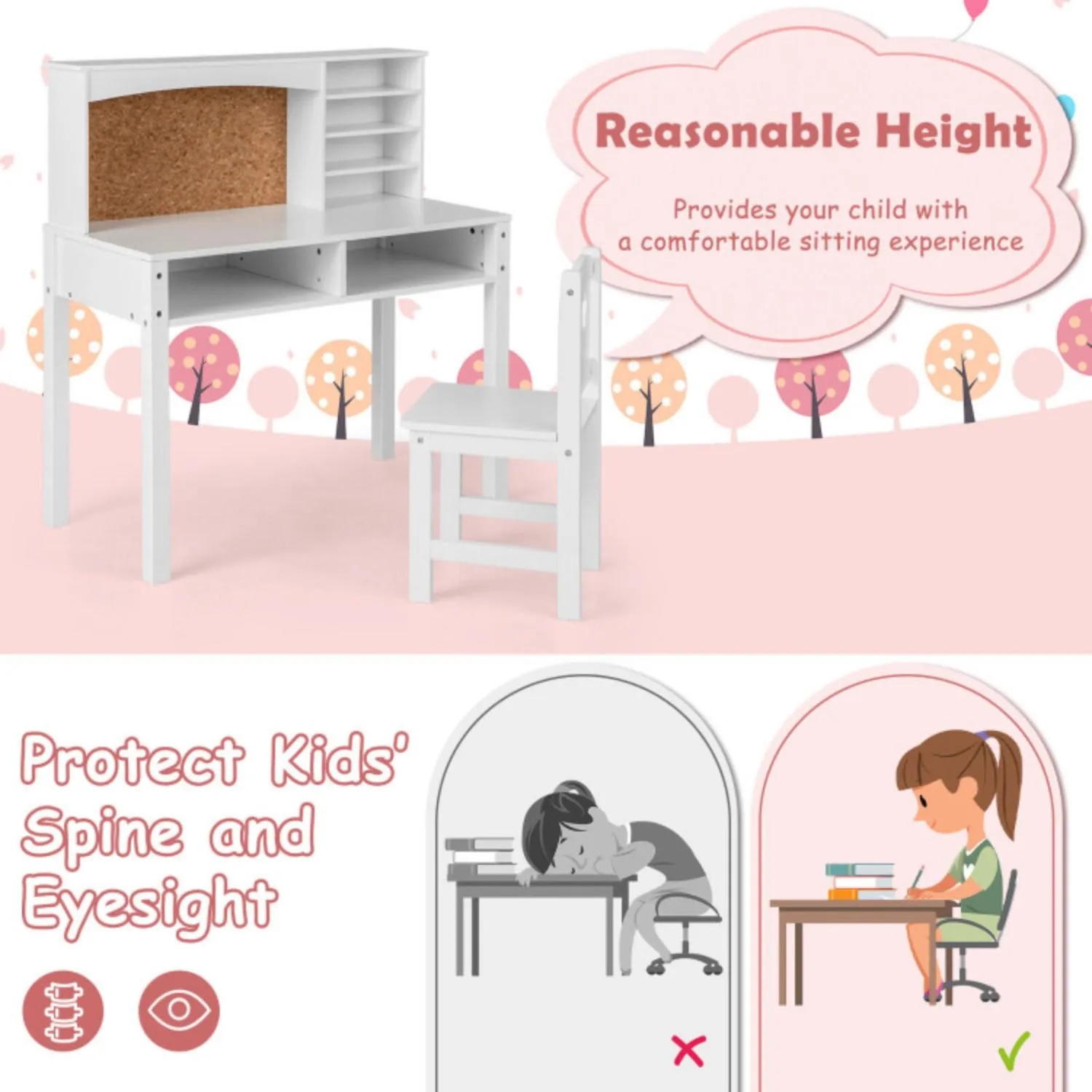 Hivvago Kids Desk and Chair Set with Hutch and Bulletin Board for 3+ Kids