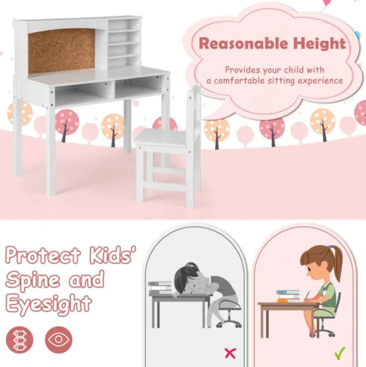 Hivvago Kids Desk and Chair Set with Hutch and Bulletin Board for 3+ Kids