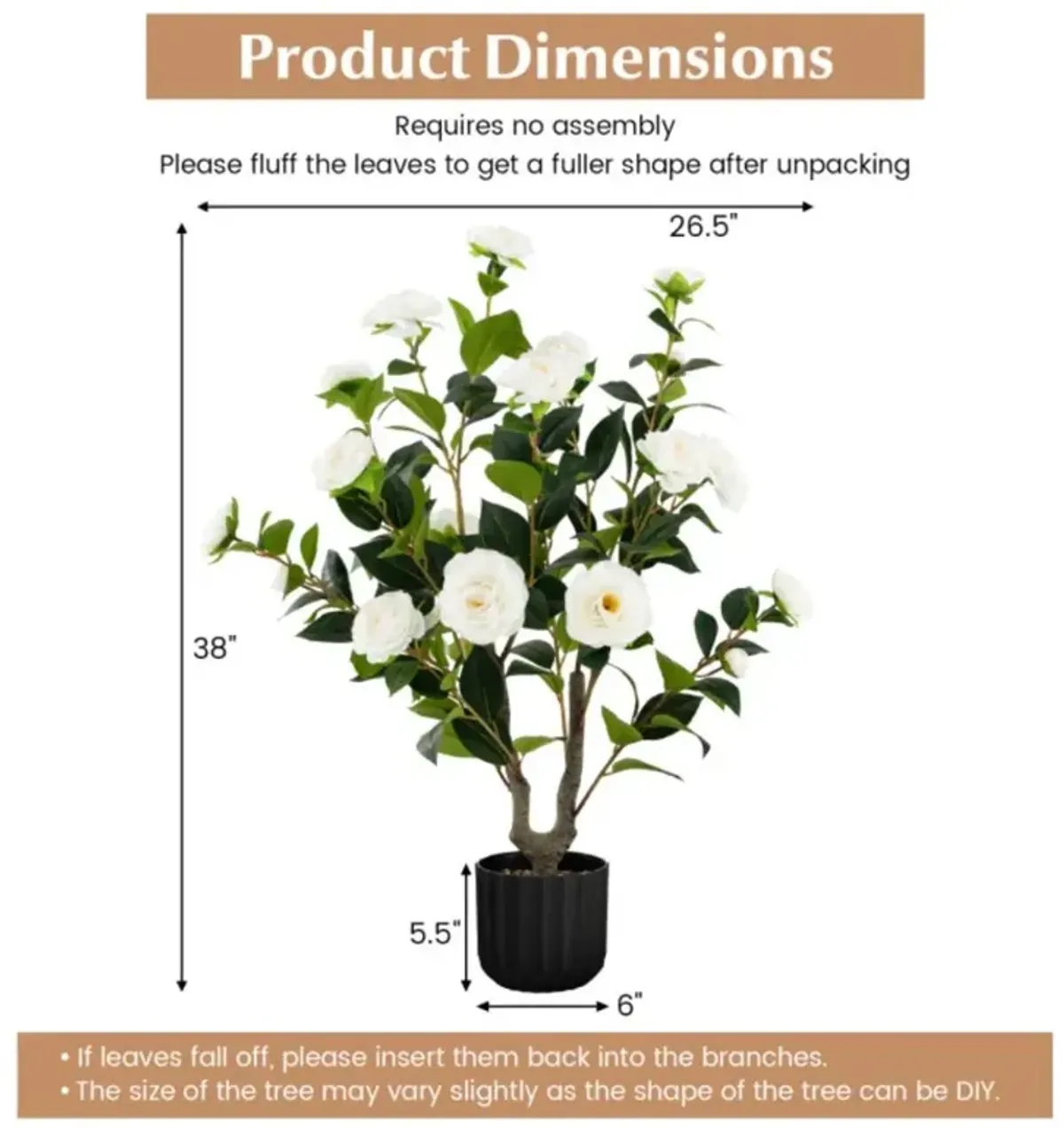 Hivvago 38 Inch Artificial Camellia Tree Faux Flower Plant in Cement Pot