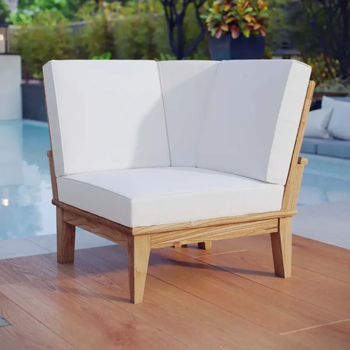 Modway - Marina Outdoor Patio Teak Corner Sofa Natural White