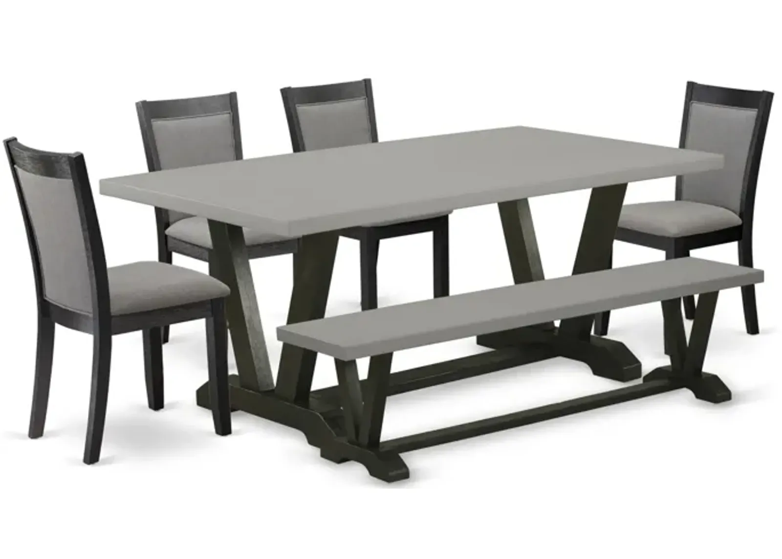 East West Furniture V697MZ650-6 6Pc Dining Set - Rectangular Table , 4 Parson Chairs and a Bench - Multi-Color Color