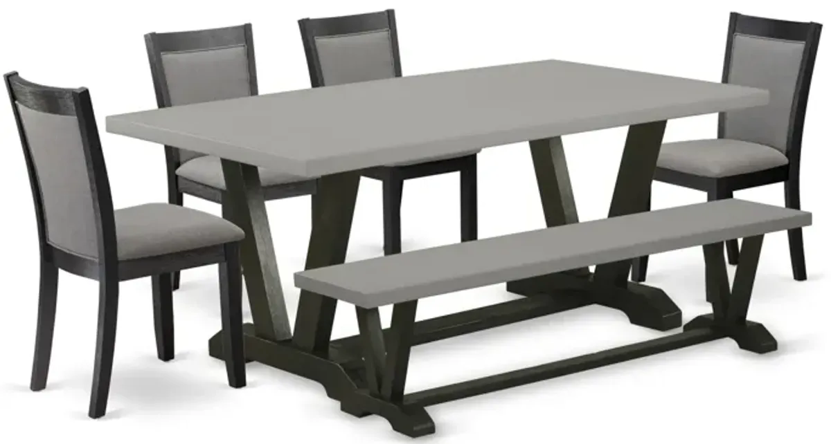 East West Furniture V697MZ650-6 6Pc Dining Set - Rectangular Table , 4 Parson Chairs and a Bench - Multi-Color Color