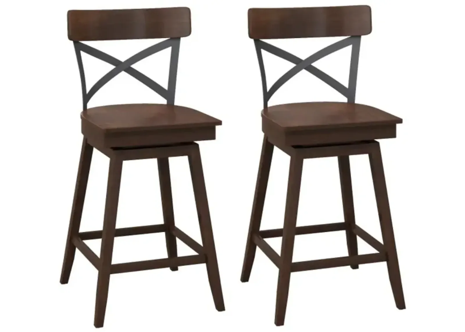 Hivvago Set of 2 Wooden Swivel Bar Stools with Open X Back and Footrest