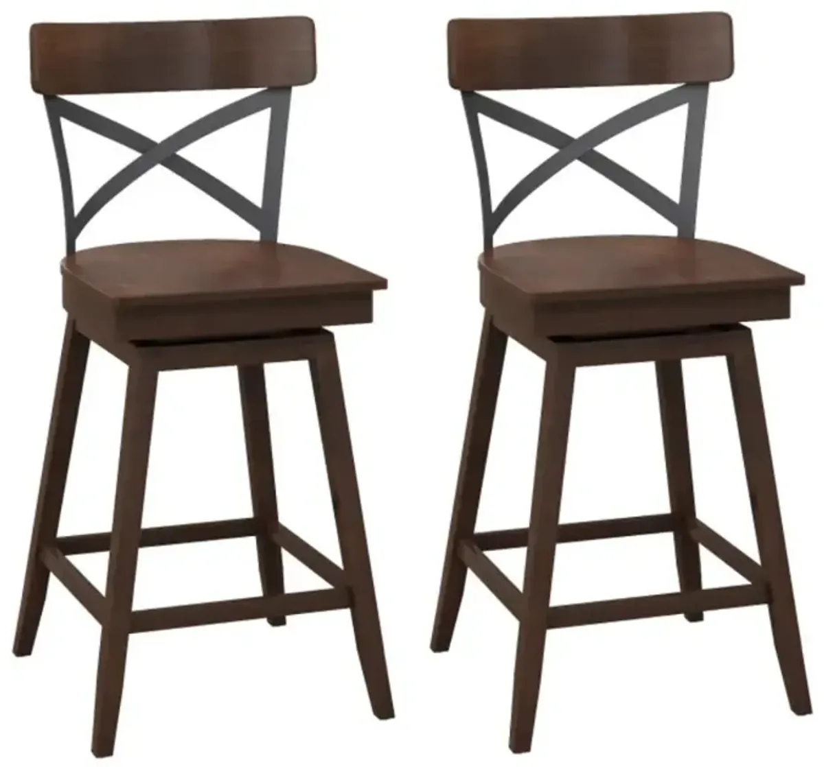 Hivvago Set of 2 Wooden Swivel Bar Stools with Open X Back and Footrest