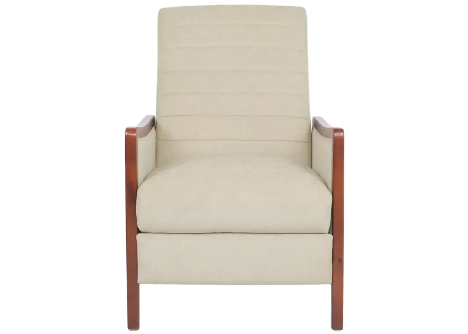 Ryka Pushback Manual Recliner Chair, Channel Stitch Beige, Birch Wood - Benzara