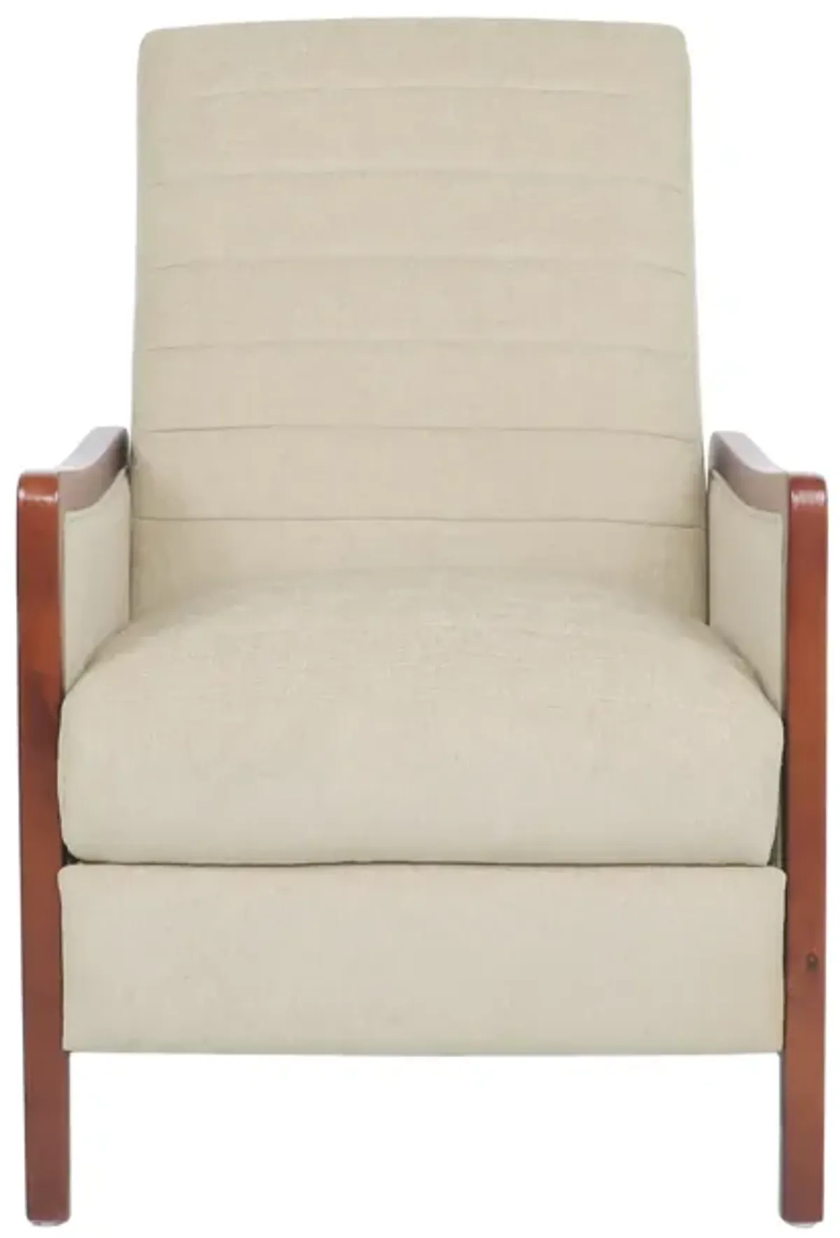 Ryka Pushback Manual Recliner Chair, Channel Stitch Beige, Birch Wood - Benzara